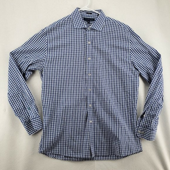 Tommy Hilfiger Shirt Men's L/S Casual Button Up Blue/White Check Lg 16.5 - 34/35 - Picture 2 of 12